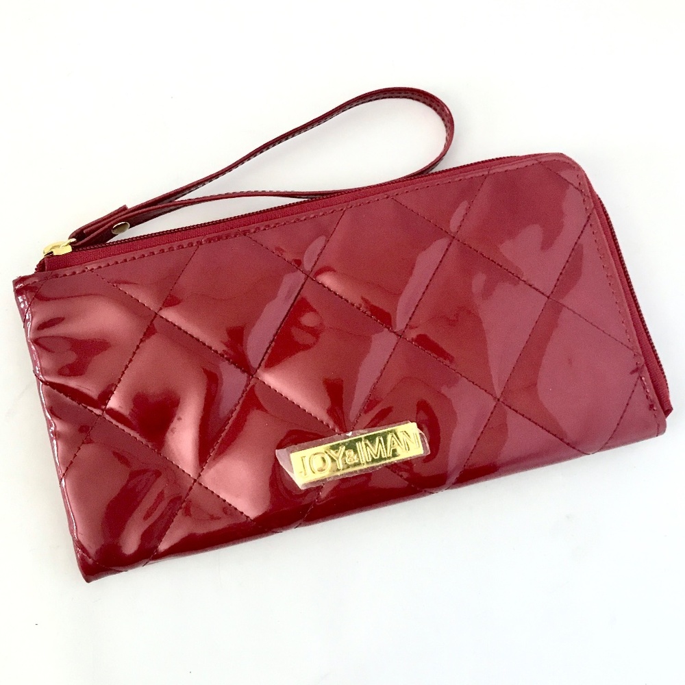 Joy & Iman Red Patent Zipper Clutch Purse Wristlet